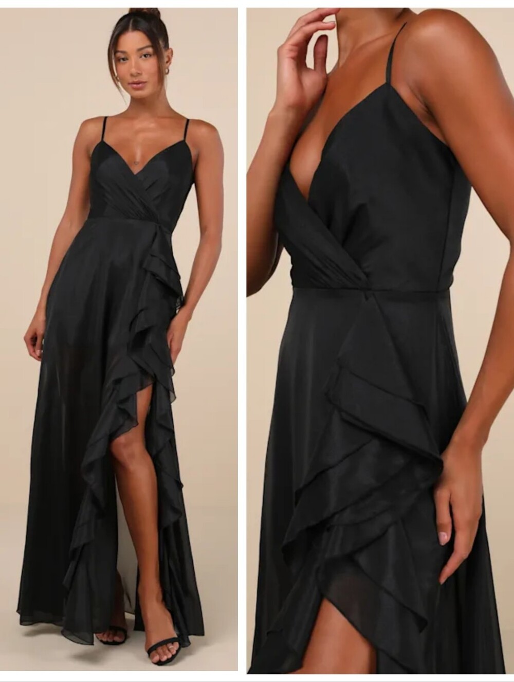 NWT Lulus Ethereal Chicness Black Surplice Ruffled Maxi Dress Women's Medium NEW